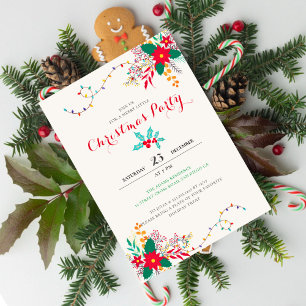 Modern Botanical Twine Tinsel Lights Christmas Invitation
