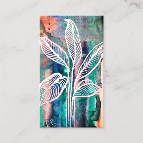  Modern Botanical Watercolor Add Your QR Code Teal Business Card