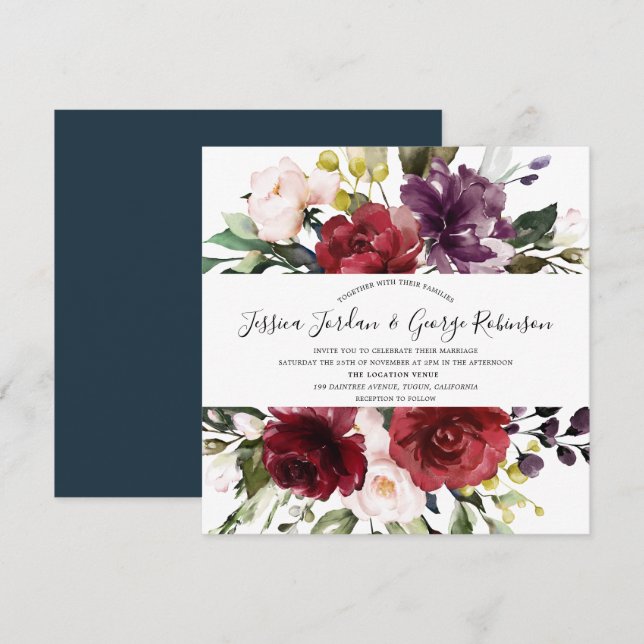 Modern Botanical Watercolor Floral Wedding Invitation (Front/Back)