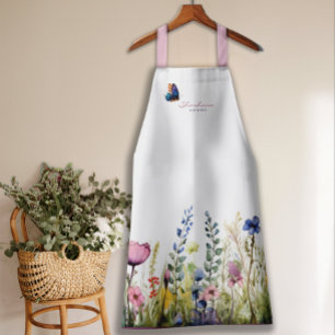 Modern Botanical Watercolor Floral with Script Apron