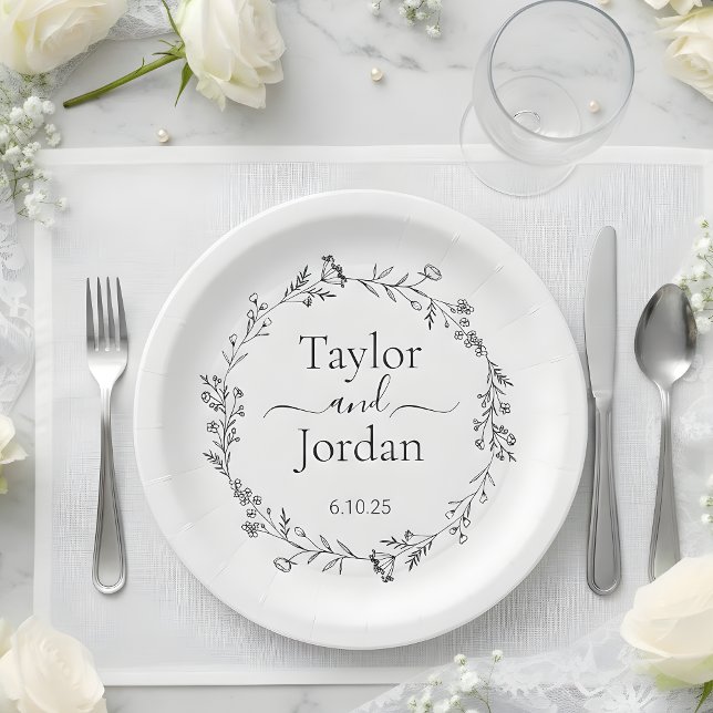 Modern Botanical Wedding Floral | Minimalist Paper Plates (Creator Uploaded)