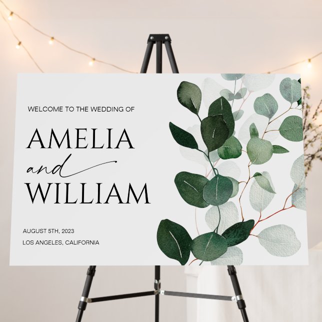 Modern Botanical Wedding Welcome Sign (In Situ (Stand))