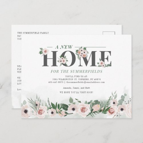 Modern Botanical Weve Moved Moving Floral Announcement Postcard