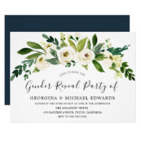 Modern Botanical White Floral Gender Reveal Party Invitation