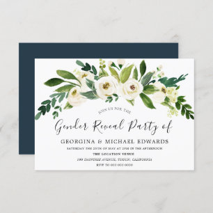Modern Botanical White Floral Gender Reveal Party Invitation