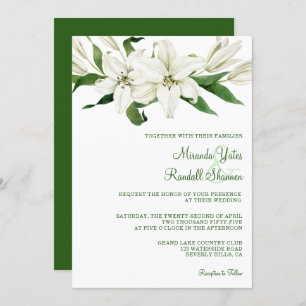 Modern Botanical   White Lily Wedding Invitation