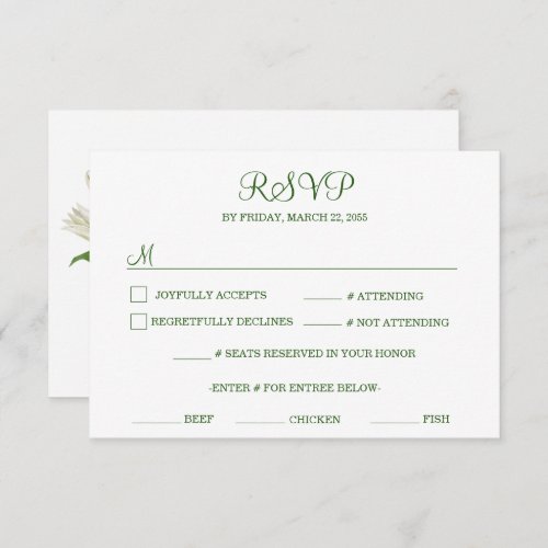 Modern Botanical  White Lily Wedding RSVP Card