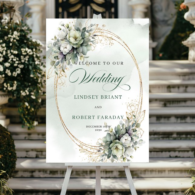 Modern Botanical White Roses Welcome Poster (Modern Botanical White Roses Welcome Poster)