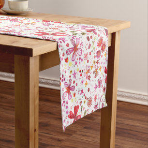 Modern Botanical Wild Flower Watercolor Short Table Runner