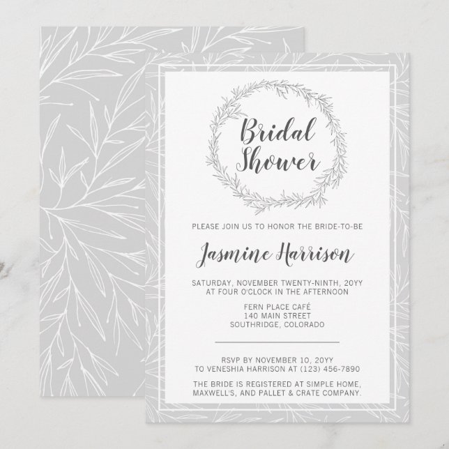 Modern Botanical Wreath Bridal Shower Invitation (Front/Back)