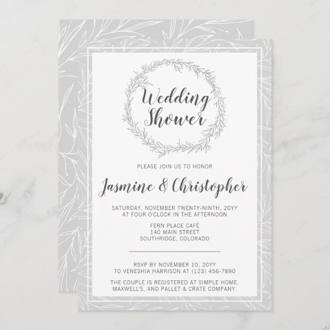 Modern Botanical Wreath Wedding Shower Invitation (Front/Back)