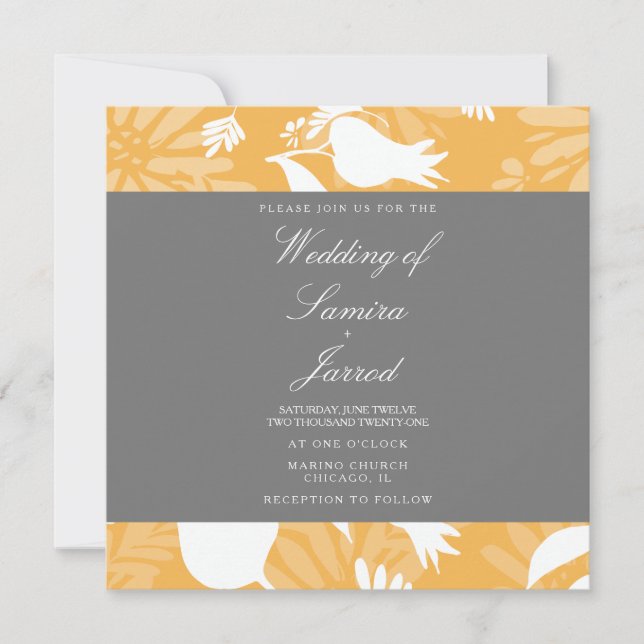 Modern Botanical Yellow Gray Floral Tulip Wedding (Front)