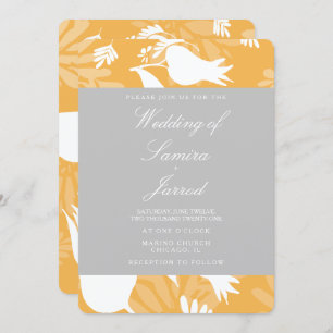 Modern Botanical Yellow Gray Floral Tulip Wedding Invitation