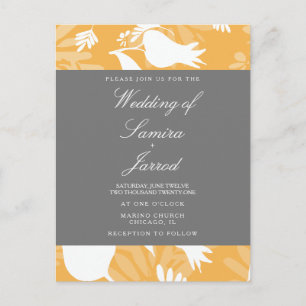 Modern Botanical Yellow Gray Floral Tulip Wedding Postcard