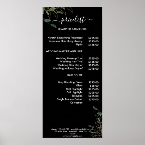 Modern Botanik Pricelist Poster