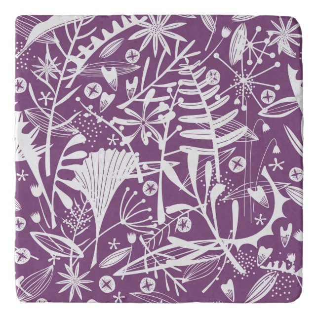 Modern Botatanical Floral Purple Trivet (Front)