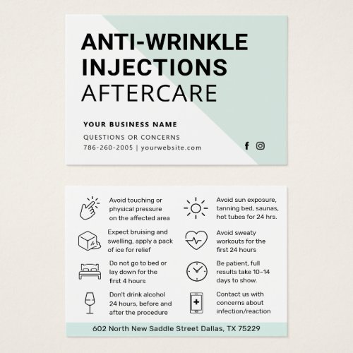 Modern Botox Injection Aftercare Instruction Card