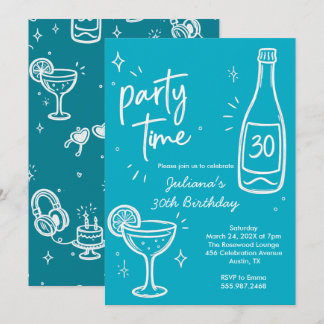Modern Bottle & Cocktail 30th Birthday Invitation