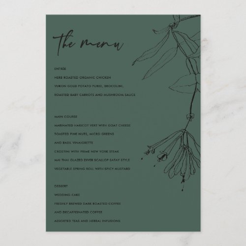 MODERN BOTTLE GREEN LINE DRAWING FLORAL MENU