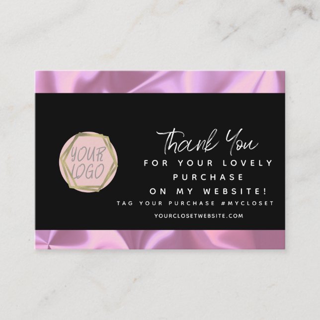 Modern Boutique Beauty Pink Thank You Logo Business Card (Front)