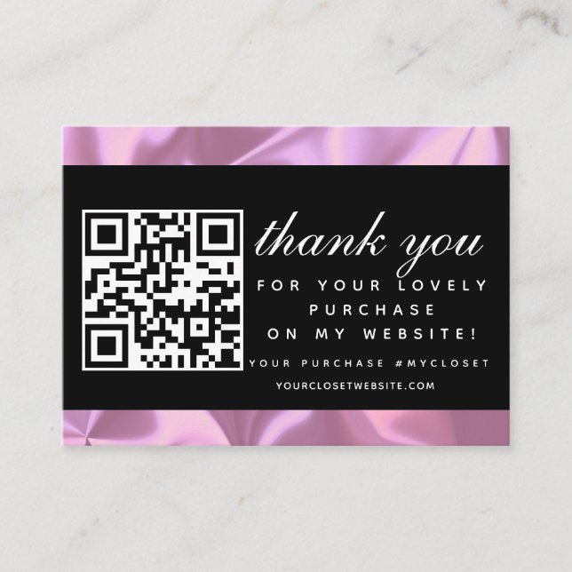 Modern Boutique Beauty Pink Thank You QR Code Business Card (Front)
