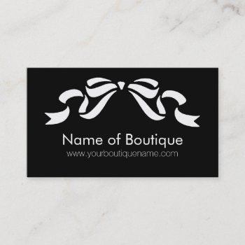 Modern Boutique Black And White Girly Ribbon Business Card by GirlyBusinessCards at Zazzle