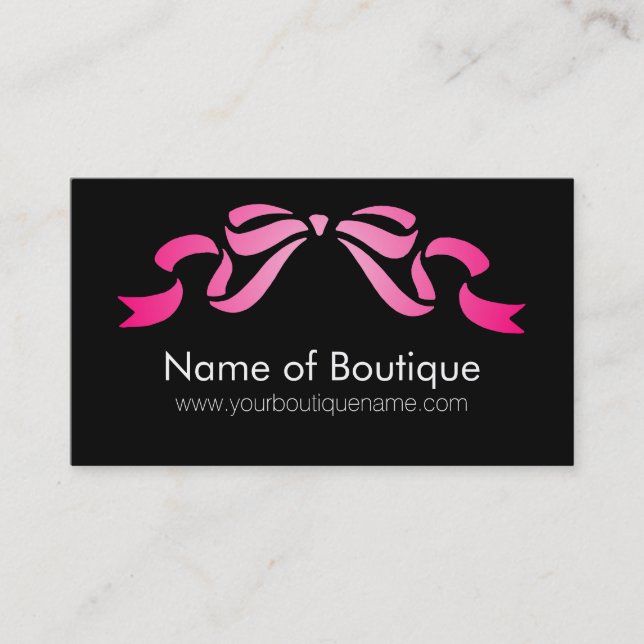 Modern Boutique Pink and Black Girly Ribbon Business Card (Front)