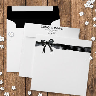 Modern Bow Black and White Watercolor Chic Wedding Envelope