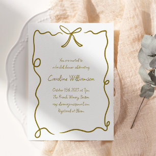 Modern Bow Border Gold Handwritten Bridal Shower Invitation
