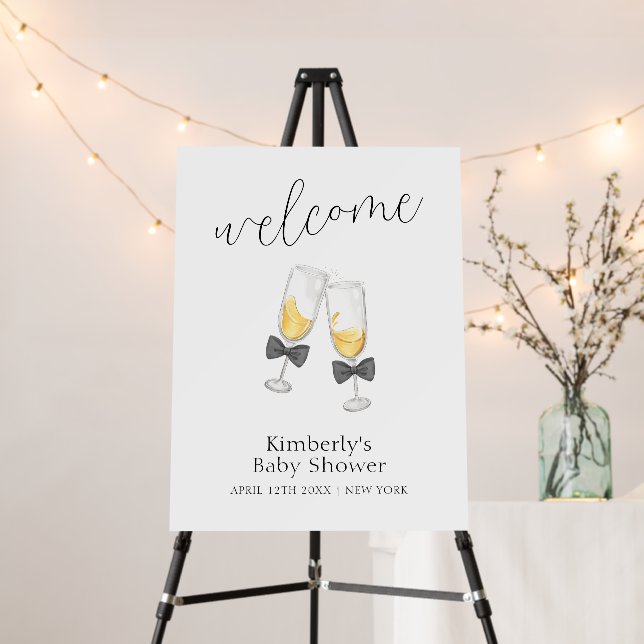 Modern Bow Champagne Baby Shower Welcome Sign (In Situ (Stand))