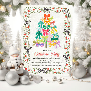 Modern Bow Christmas Tree Party Invitation