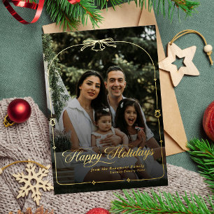 Modern Bow Happy Holidays Christmas Photo Foil Holiday Card