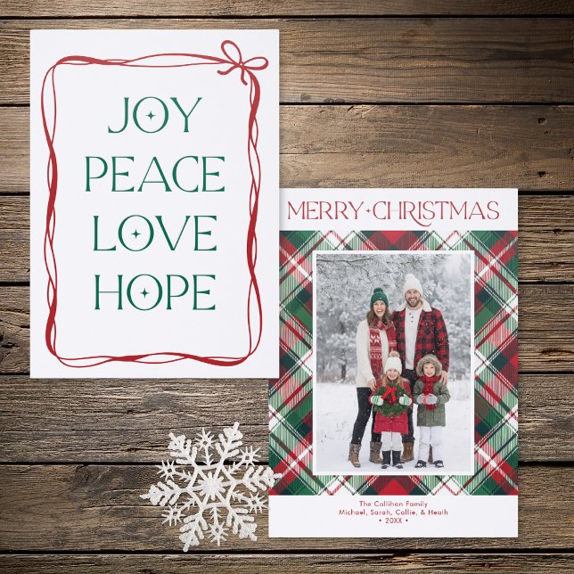 Modern Bow Joy Peace Love Hope Christmas Letterpress Photo Cards (Modern Bow Joy Peace Love Hope Christmas Letterpress Photo Cards)