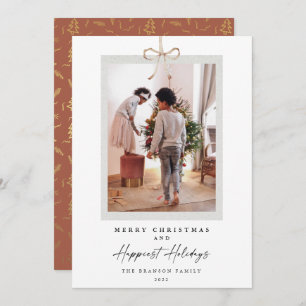Modern Bow Knot Photo Happiest Holidays Christmas Holiday Card
