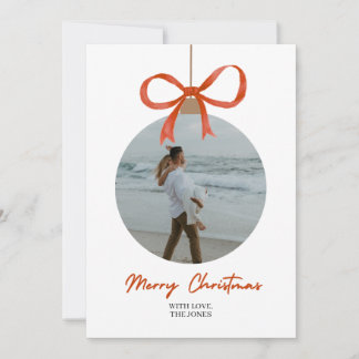 Modern Bow Ornament Christmas Photo Card