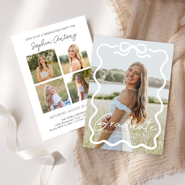 Modern Bow Photo Graduation Party Invitation (Creator Uploaded)