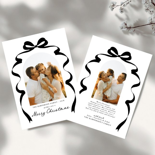 Modern Bow Photo Merry Christmas Arch Holiday Card (Creator Uploaded)