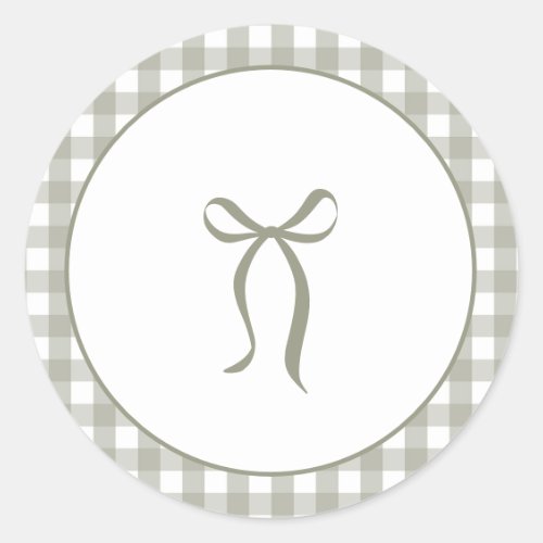 Modern Bow Sage Green Gingham Elegant Baby Shower Classic Round Sticker