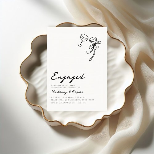 Modern Bow Scribble Hand Drawn Engagement Party Invitation