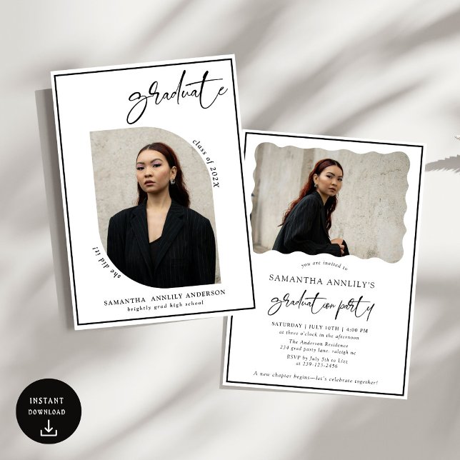 Modern Bow Script Photo Graduation Party  Invitation (Creator Uploaded)