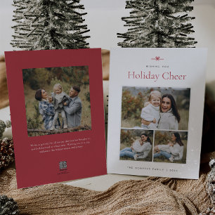 Modern Bow Simple Minimal 3 Photo Holiday Card