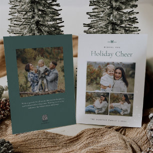 Modern Bow Simple Minimal 3 Photo Holiday Card