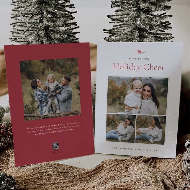 Modern Bow | Simple Minimal 3 Photo Holiday Card (Creator Uploaded)