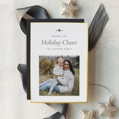 Modern Bow  Simple Minimal Photo Christmas Foil Holiday Card