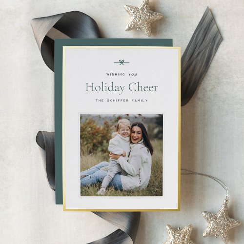 Modern Bow  Simple Minimal Photo Christmas Foil Holiday Card