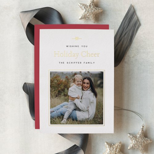 Modern Bow  Simple Minimal Photo Christmas Foil Holiday Card