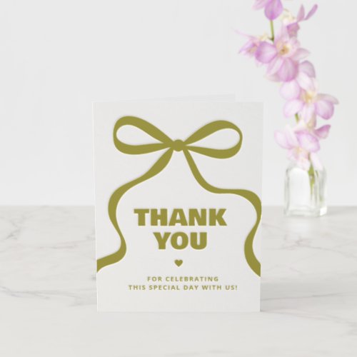 Modern Bow Typography Baby Shower Letterpress Thank You Card