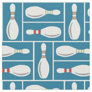 Modern Bowl/ Bowling Pins on Blue Fabric