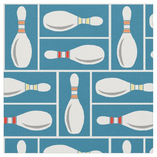 Modern Bowl/ Bowling Pins on Blue Fabric