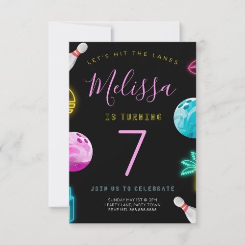 Modern Bowling Birthday Invitation For Girls